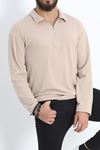 Polo Yaka Fermuarlı Erkek Sweatshirt Taş - 20128.1874.